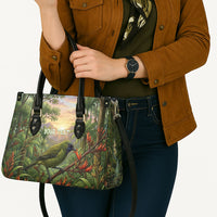 Bellbird New Zealand Personalised Leather Bag Korimako Harakeke Flower Native Forest