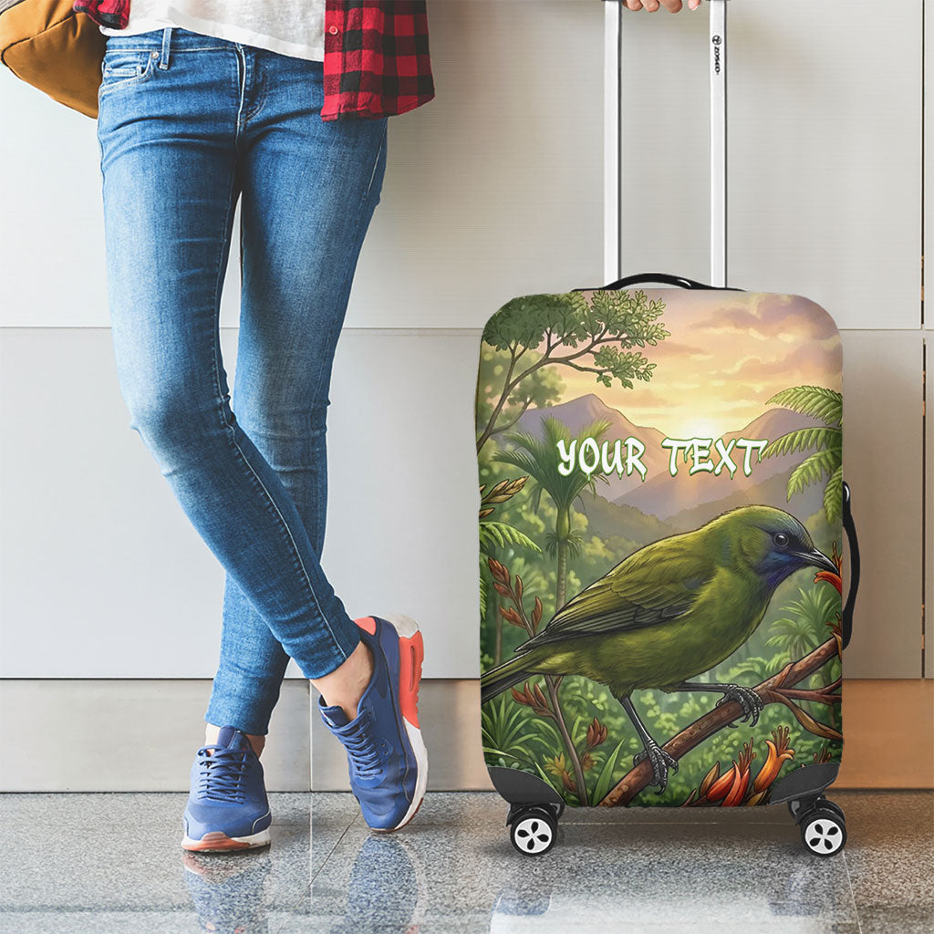 Bellbird New Zealand Personalised Luggage Cover Korimako Harakeke Flower Native Forest