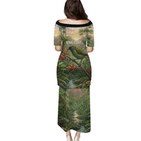 Bellbird New Zealand Personalised Puletasi Korimako Harakeke Flower Native Forest
