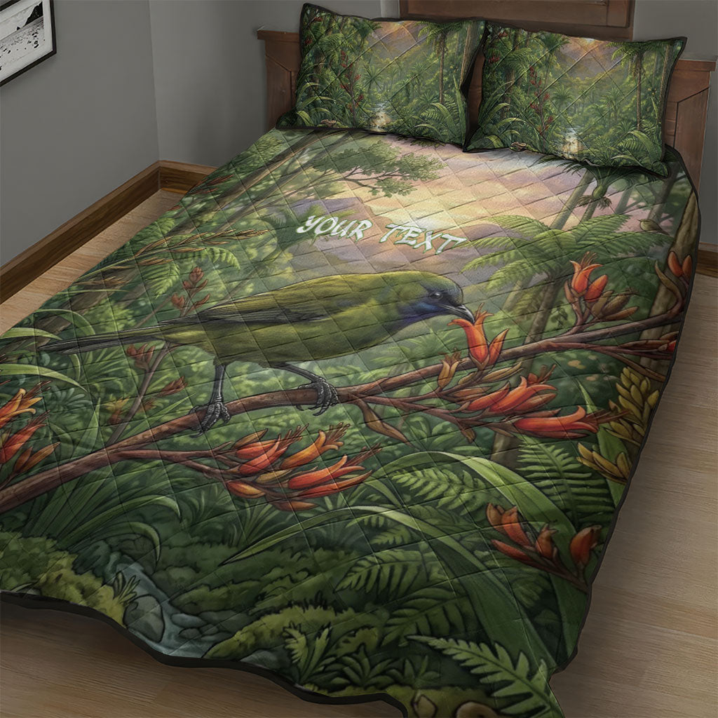 Bellbird New Zealand Personalised Quilt Bed Set Korimako Harakeke Flower Native Forest