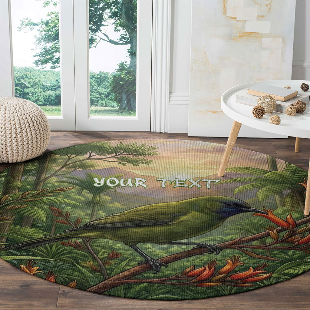 Bellbird New Zealand Personalised Round Carpet Korimako Harakeke Flower Native Forest