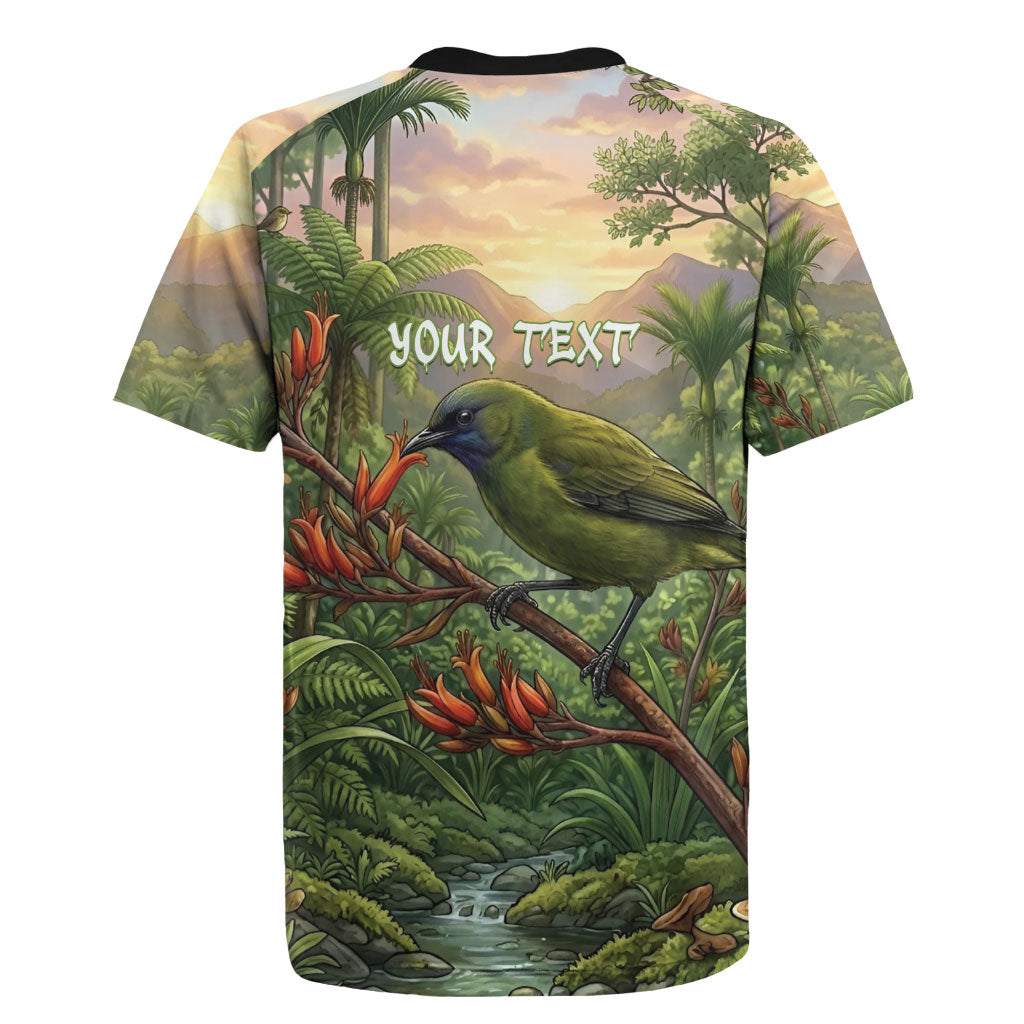 Bellbird New Zealand Personalised Rugby Jersey Korimako Harakeke Flower Native Forest