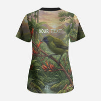 Bellbird New Zealand Personalised Scrub Top Korimako Harakeke Flower Native Forest