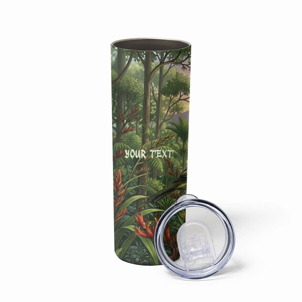Bellbird New Zealand Personalised Skinny Tumbler Korimako Harakeke Flower Native Forest