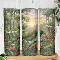 Bellbird New Zealand Personalised Skinny Tumbler Korimako Harakeke Flower Native Forest
