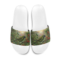 Bellbird New Zealand Personalised Slide Sandals Korimako Harakeke Flower Native Forest