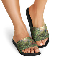 Bellbird New Zealand Personalised Slide Sandals Korimako Harakeke Flower Native Forest