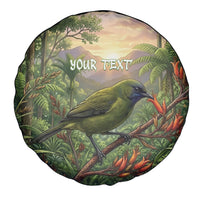 Bellbird New Zealand Personalised Spare Tire Cover Korimako Harakeke Flower Native Forest