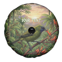 Bellbird New Zealand Personalised Spare Tire Cover Korimako Harakeke Flower Native Forest