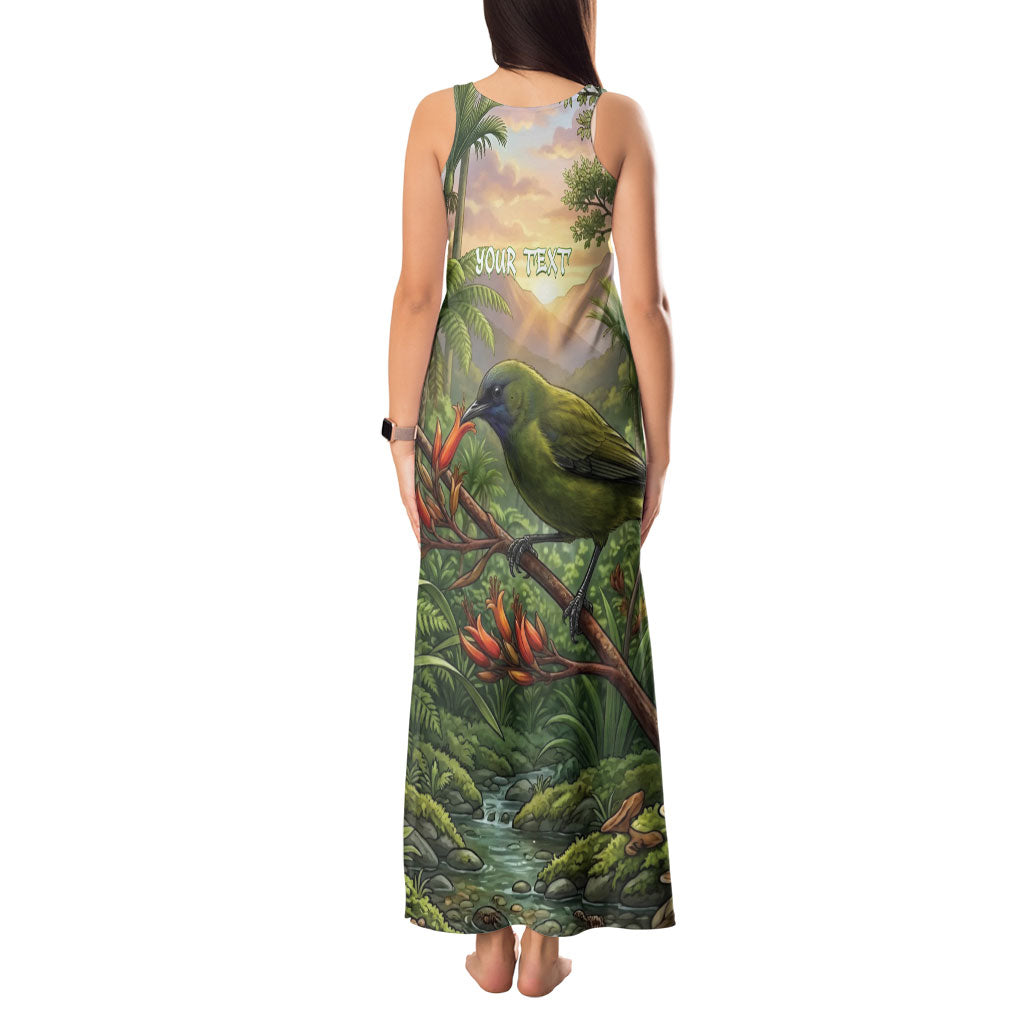 Bellbird New Zealand Personalised Tank Maxi Dress Korimako Harakeke Flower Native Forest
