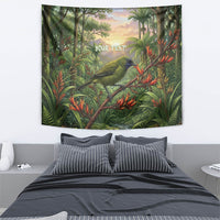 Bellbird New Zealand Personalised Tapestry Korimako Harakeke Flower Native Forest