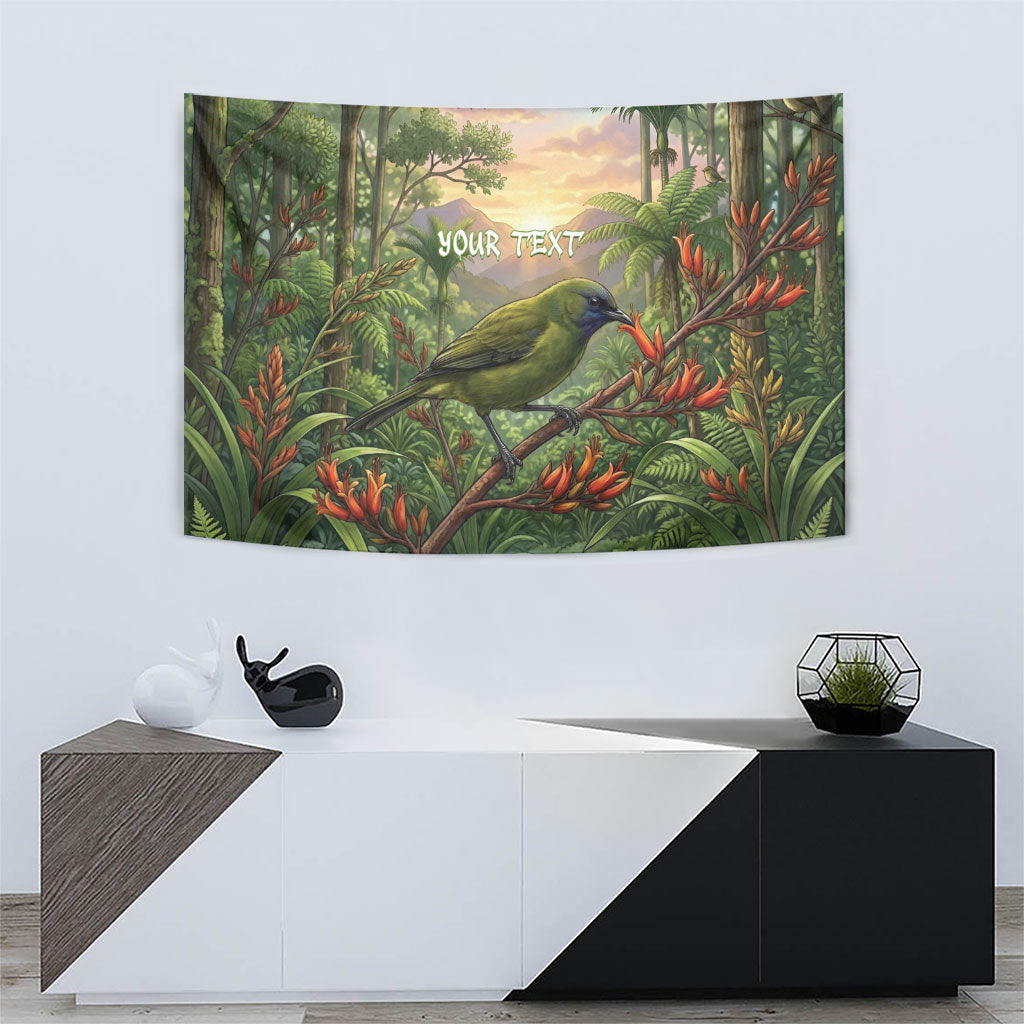 Bellbird New Zealand Personalised Tapestry Korimako Harakeke Flower Native Forest