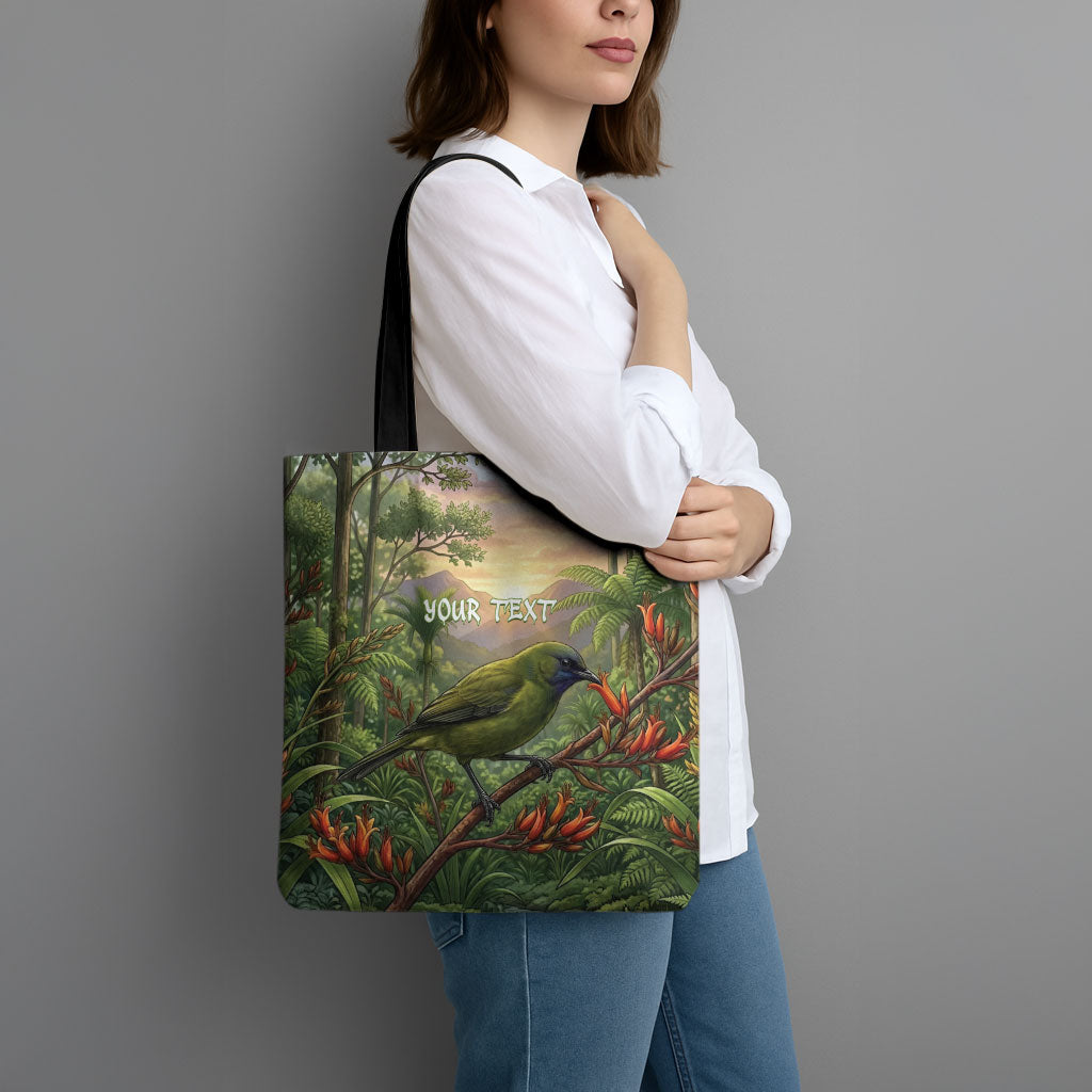 Bellbird New Zealand Personalised Tote Bag Korimako Harakeke Flower Native Forest