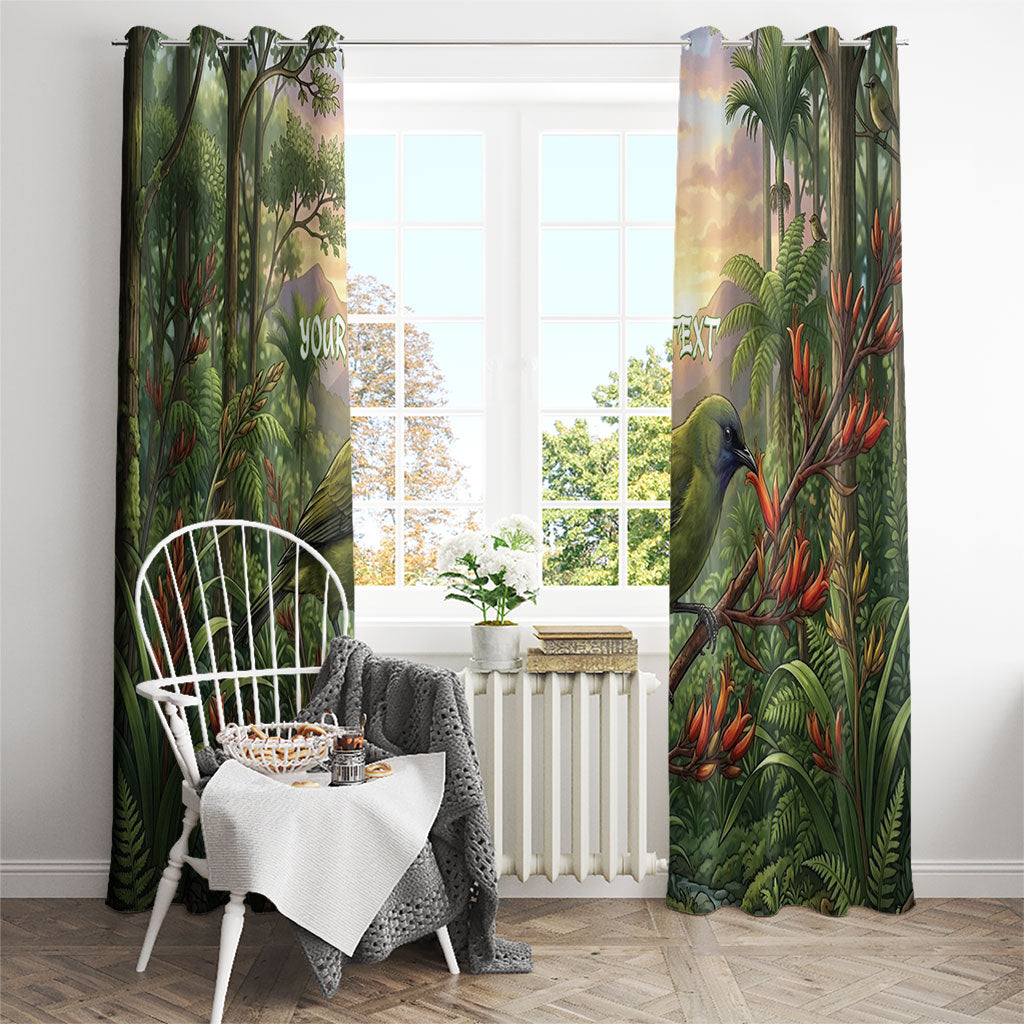 Bellbird New Zealand Personalised Window Curtain Korimako Harakeke Flower Native Forest