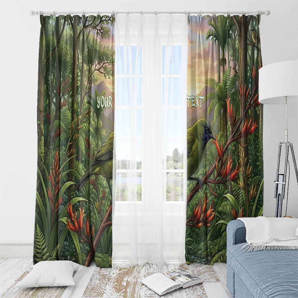 Bellbird New Zealand Personalised Window Curtain Korimako Harakeke Flower Native Forest
