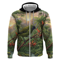 Bellbird New Zealand Personalised Zip Hoodie Korimako Harakeke Flower Native Forest