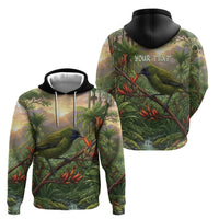 Bellbird New Zealand Personalised Zip Hoodie Korimako Harakeke Flower Native Forest
