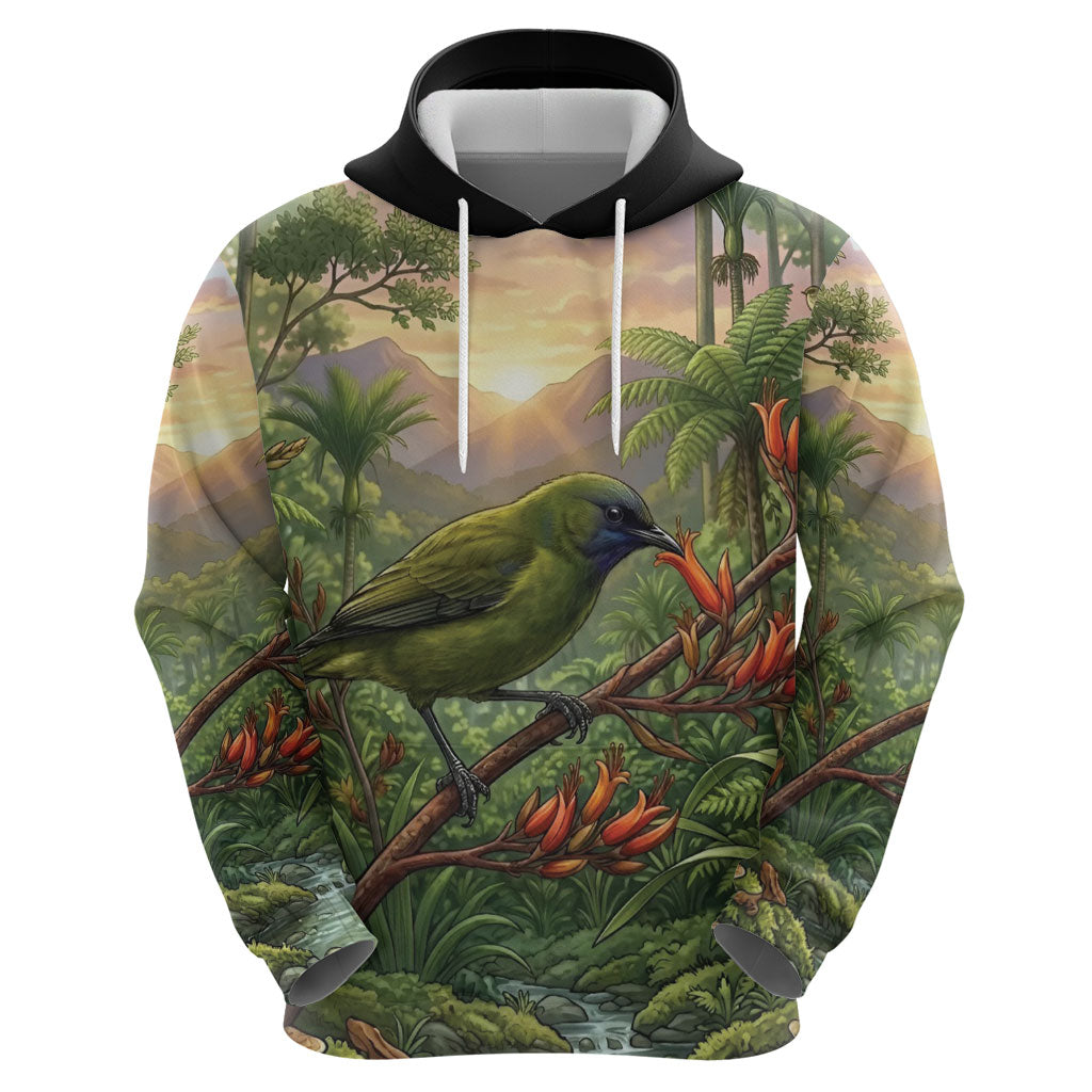 Bellbird New Zealand Personalised Zip Hoodie Korimako Harakeke Flower Native Forest
