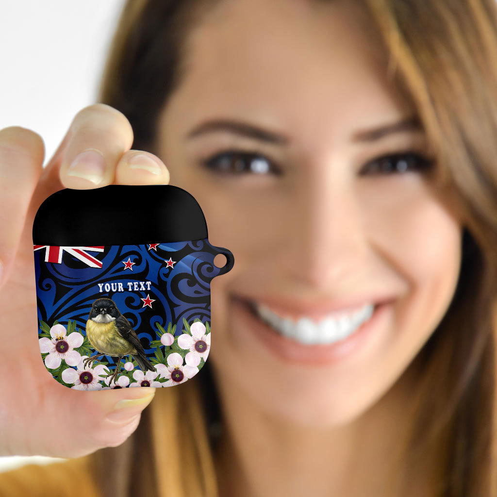 Tomtit New Zealand Personalised AirPods Case Miromiro Manuka Flower Maori Pattern