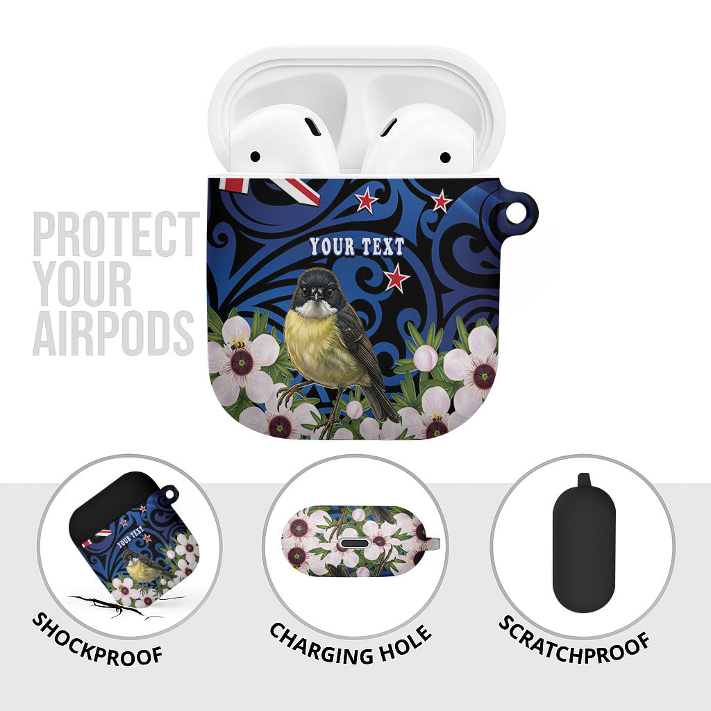 Tomtit New Zealand Personalised AirPods Case Miromiro Manuka Flower Maori Pattern