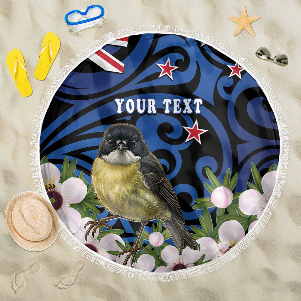 Tomtit New Zealand Personalised Beach Blanket Miromiro Manuka Flower Maori Pattern