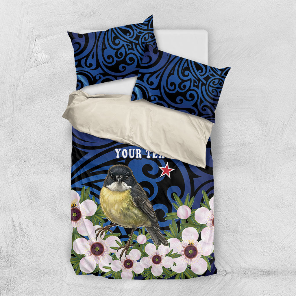 Tomtit New Zealand Personalised Bedding Set Miromiro Manuka Flower Maori Pattern