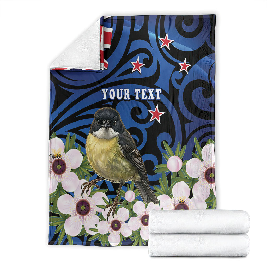 Tomtit New Zealand Personalised Blanket Miromiro Manuka Flower Maori Pattern