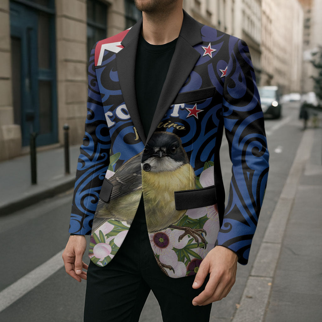 Tomtit New Zealand Personalised Blazer Miromiro Manuka Flower Maori Pattern