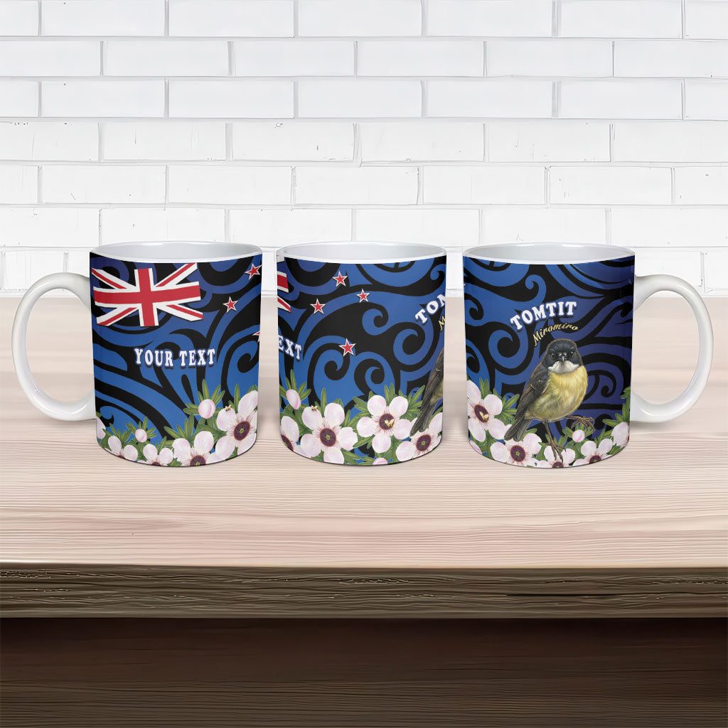 Tomtit New Zealand Personalised Ceramic Mug Miromiro Manuka Flower Maori Pattern