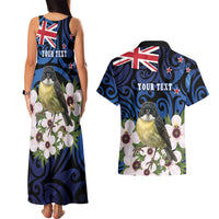 Tomtit New Zealand Personalised Couples Matching Tank Maxi Dress and Hawaiian Shirt Miromiro Manuka Flower Maori Pattern