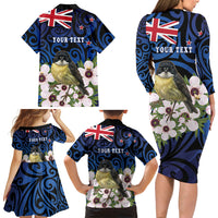 Tomtit New Zealand Personalised Family Matching Long Sleeve Bodycon Dress and Hawaiian Shirt Miromiro Manuka Flower Maori Pattern LT22 - Polynesian Pride