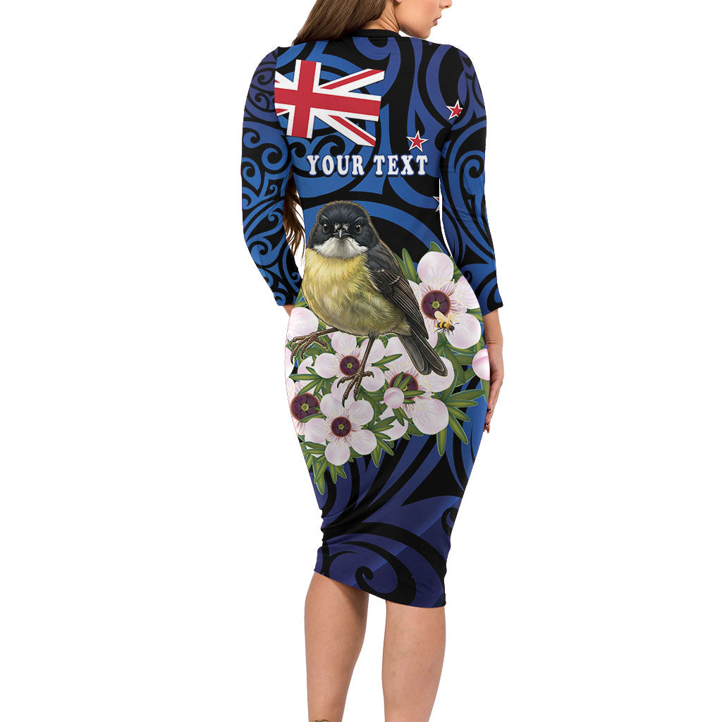 Tomtit New Zealand Personalised Family Matching Long Sleeve Bodycon Dress and Hawaiian Shirt Miromiro Manuka Flower Maori Pattern LT22 - Polynesian Pride