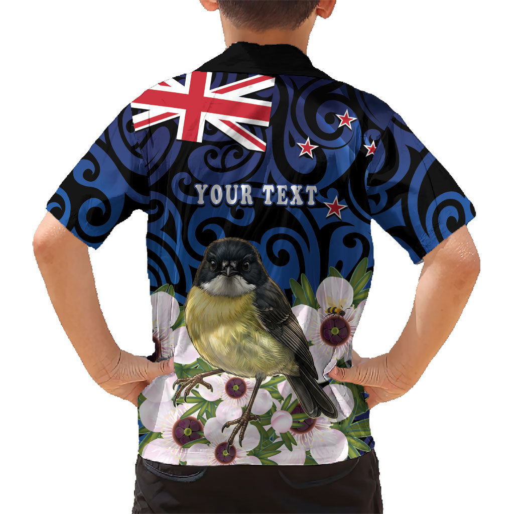 Tomtit New Zealand Personalised Family Matching Off The Shoulder Long Sleeve Dress and Hawaiian Shirt Miromiro Manuka Flower Maori Pattern LT22 - Polynesian Pride