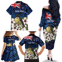 Tomtit New Zealand Personalised Family Matching Off The Shoulder Long Sleeve Dress and Hawaiian Shirt Miromiro Manuka Flower Maori Pattern LT22 - Polynesian Pride