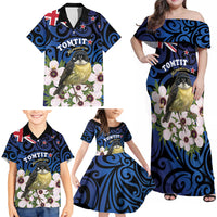 Tomtit New Zealand Personalised Family Matching Off Shoulder Maxi Dress and Hawaiian Shirt Miromiro Manuka Flower Maori Pattern LT22 - Polynesian Pride