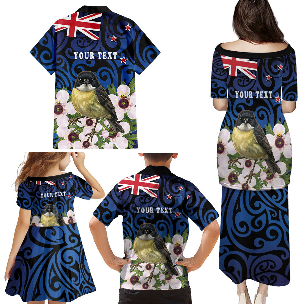 Tomtit New Zealand Personalised Family Matching Puletasi and Hawaiian Shirt Miromiro Manuka Flower Maori Pattern LT22 - Polynesian Pride