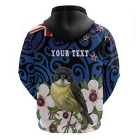 Tomtit New Zealand Personalised Hoodie Miromiro Manuka Flower Maori Pattern