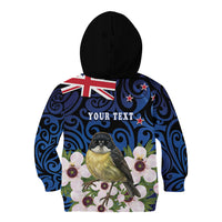 Tomtit New Zealand Personalised Kid Hoodie Miromiro Manuka Flower Maori Pattern