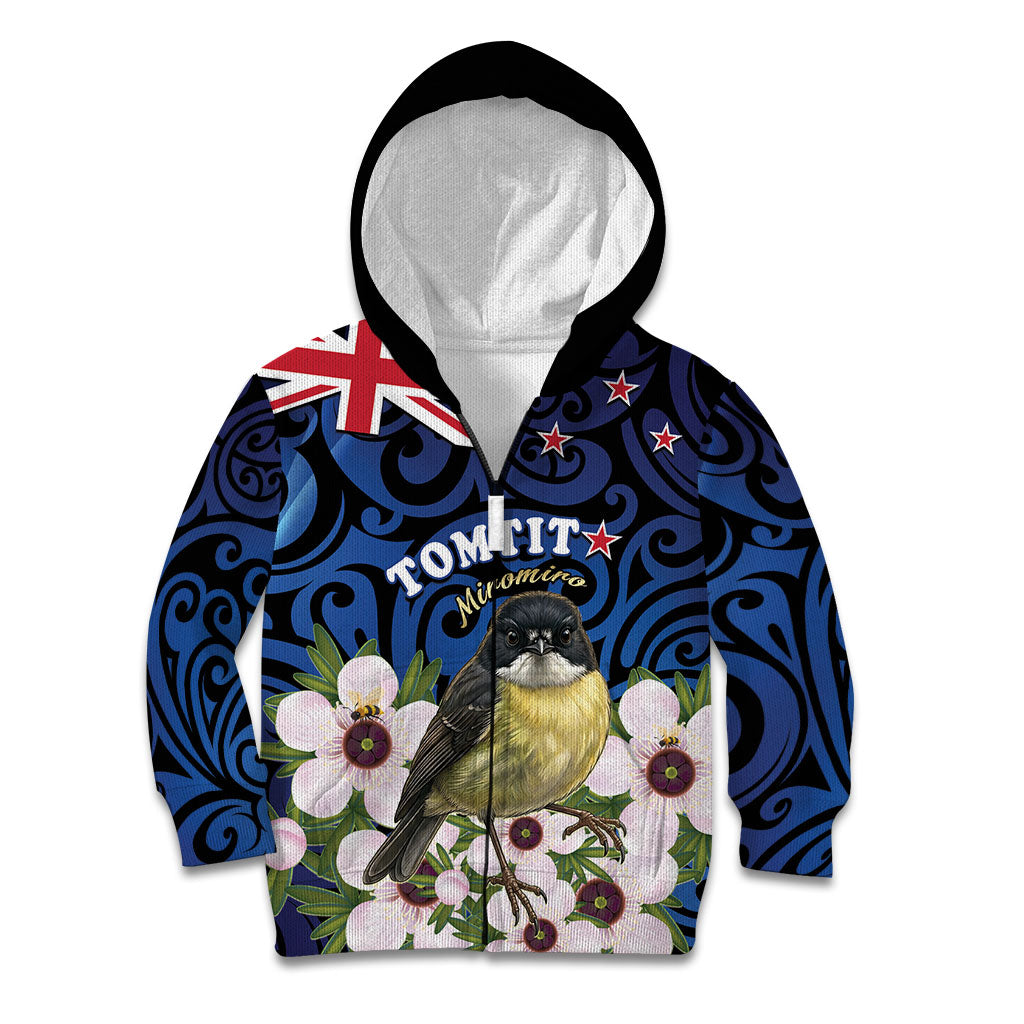 Tomtit New Zealand Personalised Kid Hoodie Miromiro Manuka Flower Maori Pattern