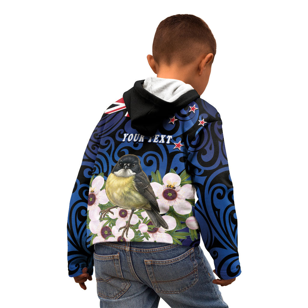 Tomtit New Zealand Personalised Kid Hoodie Miromiro Manuka Flower Maori Pattern