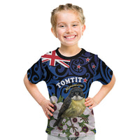 Tomtit New Zealand Personalised Kid T Shirt Miromiro Manuka Flower Maori Pattern