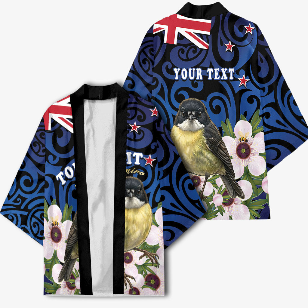 Tomtit New Zealand Personalised Kimono Miromiro Manuka Flower Maori Pattern