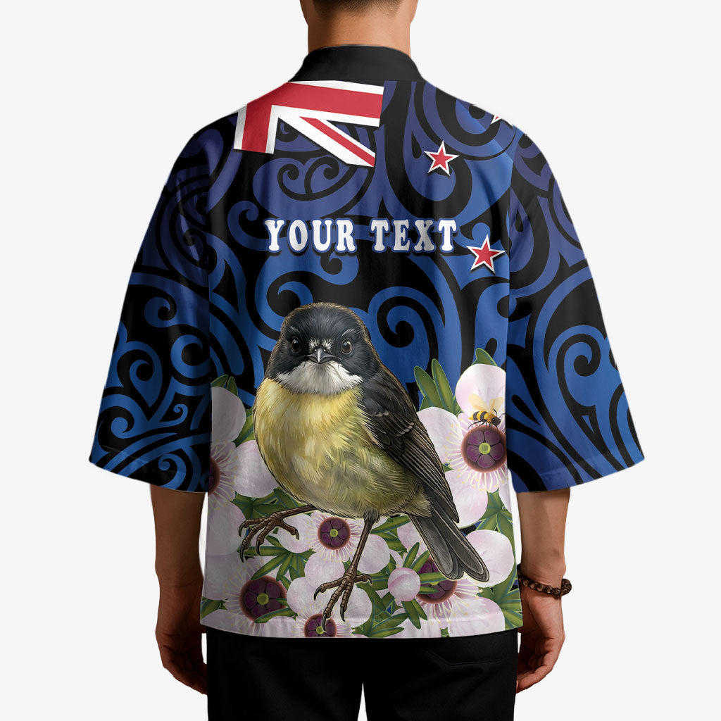 Tomtit New Zealand Personalised Kimono Miromiro Manuka Flower Maori Pattern