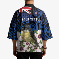 Tomtit New Zealand Personalised Kimono Miromiro Manuka Flower Maori Pattern