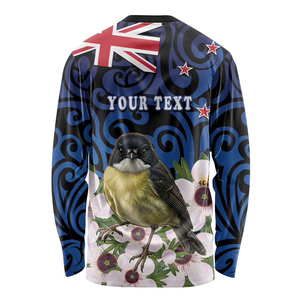 Tomtit New Zealand Personalised Long Sleeve Shirt Miromiro Manuka Flower Maori Pattern