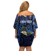 Tomtit New Zealand Personalised Off Shoulder Short Dress Miromiro Manuka Flower Maori Pattern