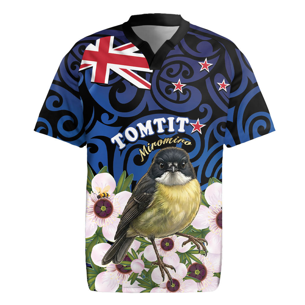Tomtit New Zealand Personalised Rugby Jersey Miromiro Manuka Flower Maori Pattern
