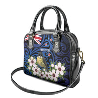 Tomtit New Zealand Personalised Shoulder Handbag Miromiro Manuka Flower Maori Pattern