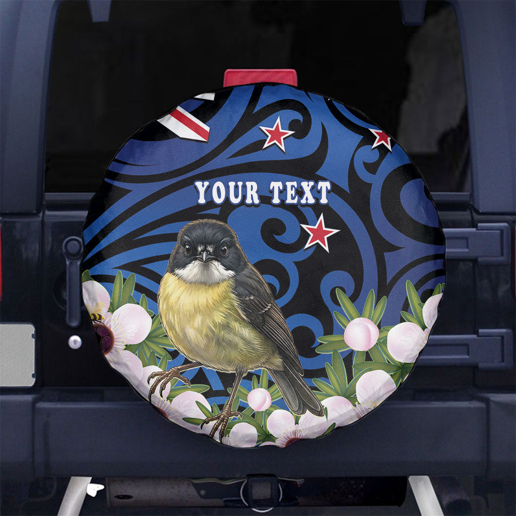 Tomtit New Zealand Personalised Spare Tire Cover Miromiro Manuka Flower Maori Pattern
