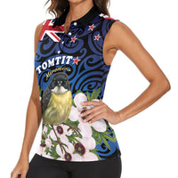 Tomtit New Zealand Personalised Women Sleeveless Polo Shirt Miromiro Manuka Flower Maori Pattern LT22 - Polynesian Pride